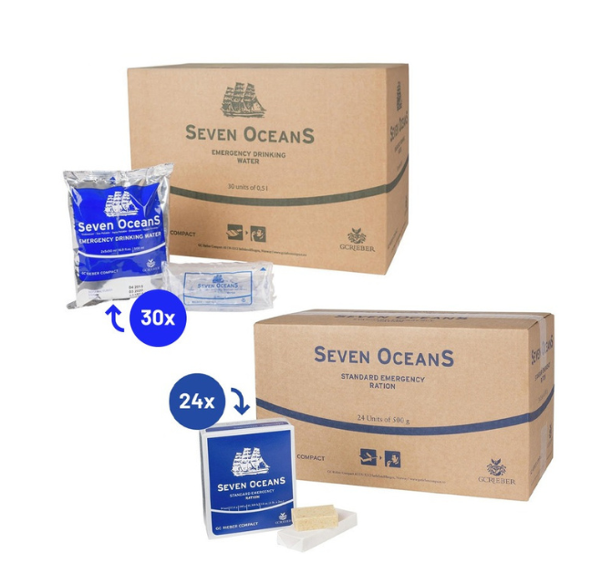 24x Seven Oceans noodrantsoen en 30x Seven Oceans drinkwater BUNDEL